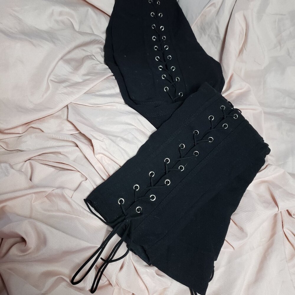 Black Lace Up Skinny Jeans